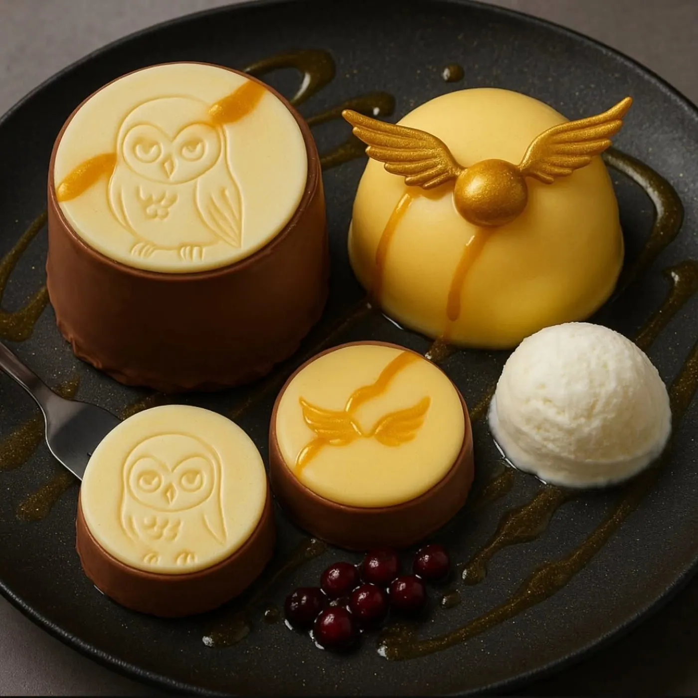 Dessert Golden Snitch mit goldenen Flügeln